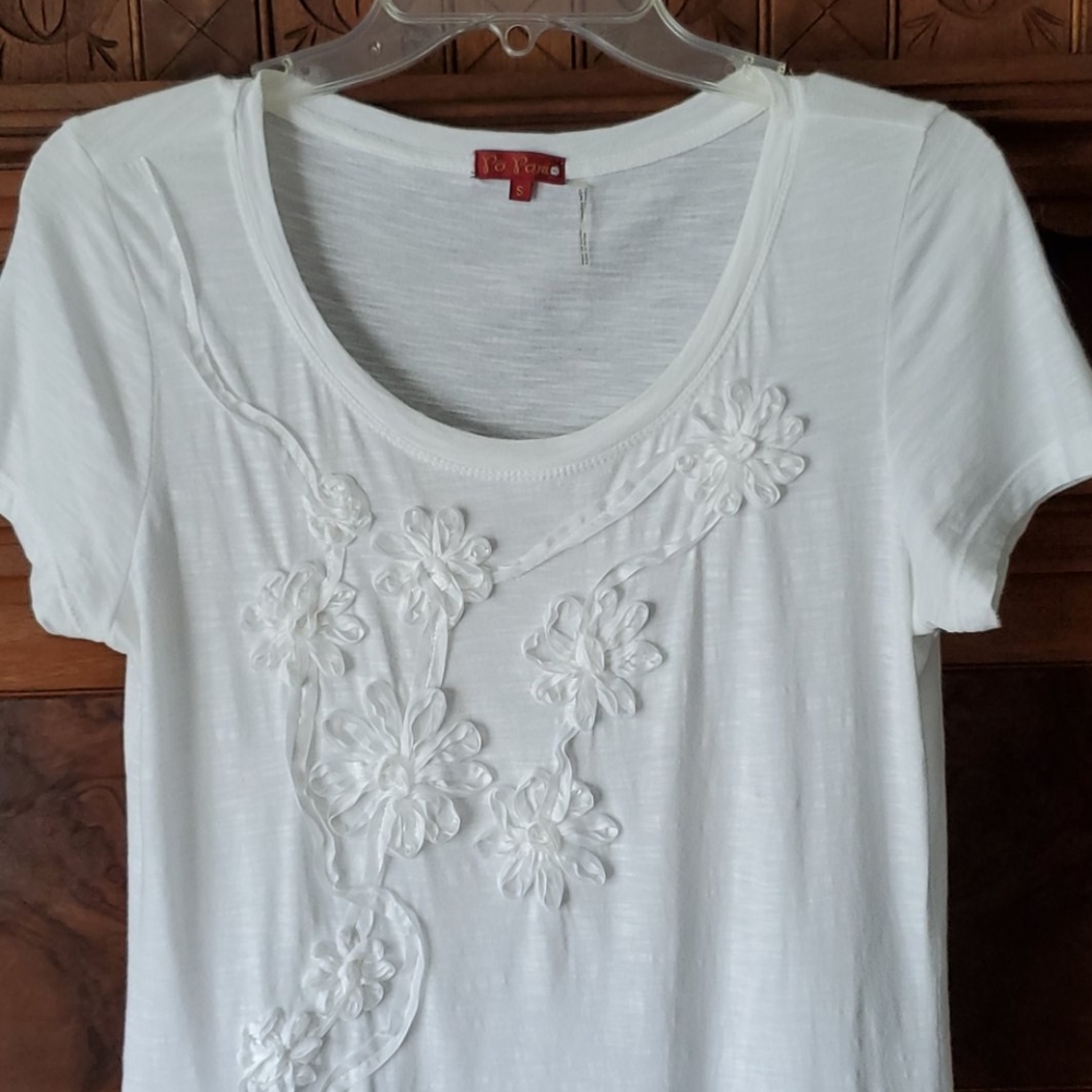 Po Pori White Embellished Short Sleeve Top S - Picture 2 of 3